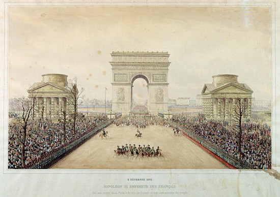 Entry of Napoleon III into Paris, through the Arc de Triomphe, on 2nd December 1852 (w/c and engravi von Theodore Jung
