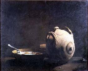 Still life with eggs on a plate 19th centu