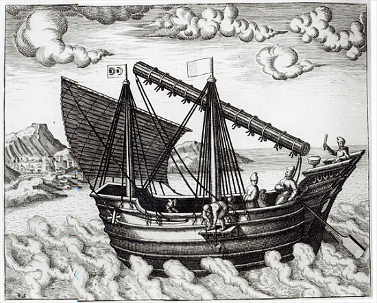 A Chinese Junk, illustration from ''Jan Huyghen van Linschoten, His Discourse of Voyages into the Ea von the Younger Doetechum Johannes Baptista van
