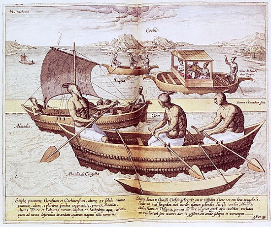 Boats in Goa, illustration from ''Jan Hughen van Linschoten, His Discourse of Voyages into the East  von the Younger Doetechum Johannes Baptista van