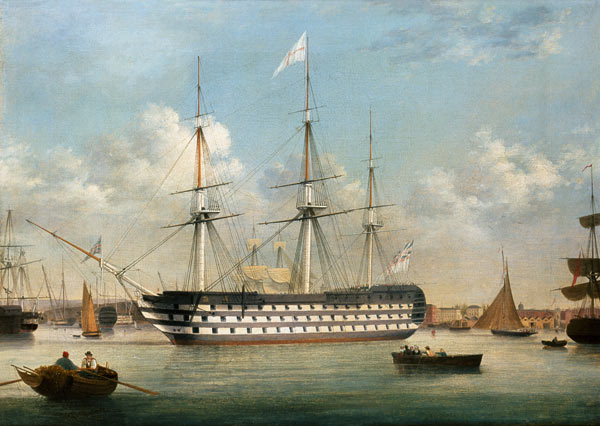 H.M.S. Britannia lying off Plymouth von Thomas Buttersworth
