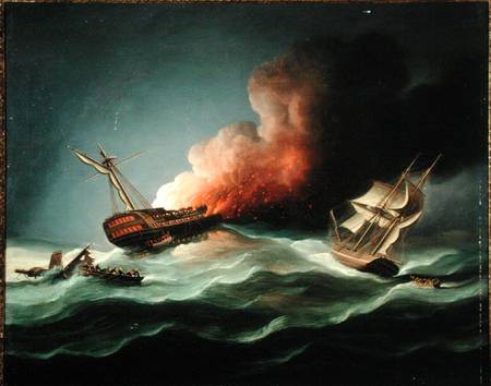 The East Indiaman Kent on Fire in the Bay of Biscay von Thomas Buttersworth
