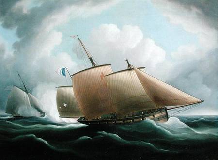 A French Lugger Pursued by an English Cutter von Thomas Buttersworth