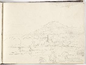 Sketch of hilltop, riverbank and figures 1831