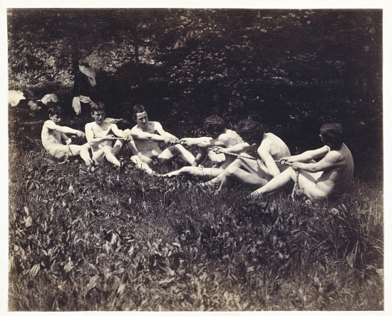 Males nudes in a seated tug-of-war von Thomas Eakins