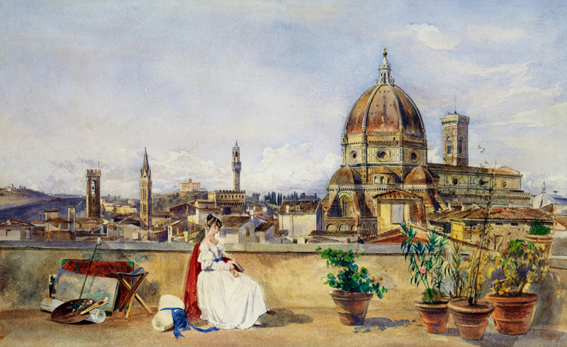 Auf einer Terrasse  mit Blick über Florenz. von Thomas Hartley Cromek