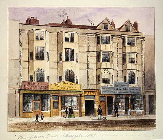 An old House called the Half Moon Tavern, on the West side of Aldersgate Street von Thomas Hosmer Shepherd