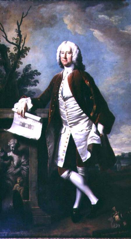 Portrait of Theodore Jacobsen, architect of the Foundling Hospital, shown holding a drawing of the W von Thomas Hudson