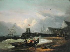 Hauling a Boat Ashore off Dover Harbour 1813