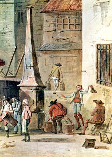 The Place de l''Apport-Paris in Front of the Grand Chatelet, detail of watercarriers, before 1802 von Thomas Naudet