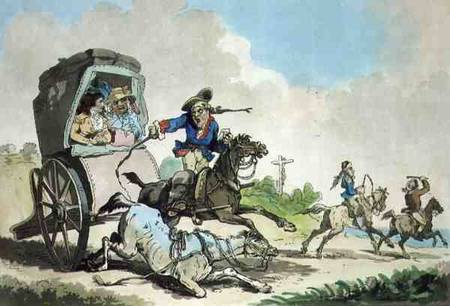 "French Travelling, or The First Stage from Calais", aquatinted by Francis Jukes (1747-1812), pub. b von Thomas Rowlandson