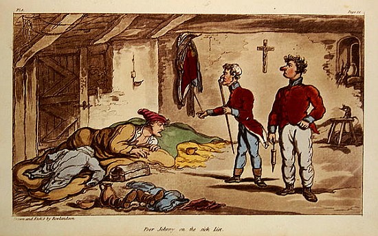 Poor Johnny on the sick list, pl.9 from the book ''The Military Adventures of Johnny Newcome'', Patr von Thomas Rowlandson