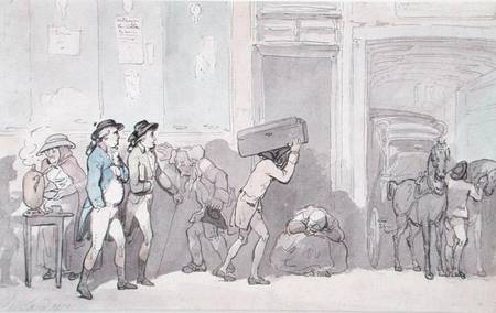 Rowlandson and Wigstead (1745-93) Arriving at an Inn (pen & grey ink and w/c on paper) von Thomas Rowlandson