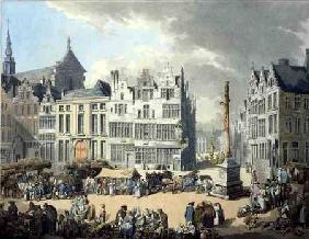 Place de Mier at Antwerp, engraved by Wright and Schutz, pub. by Rudolph Ackermann 1797 oured