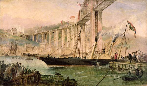 Opening Ceremony of the Royal Albert Bridge, Saltash, with a Paddle Steamer Passing Underneath von Thomas Valentine Robins