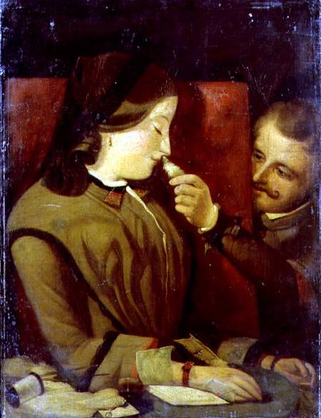 Man Tickling a Woman's Nose with a Feather von Thomas Wade