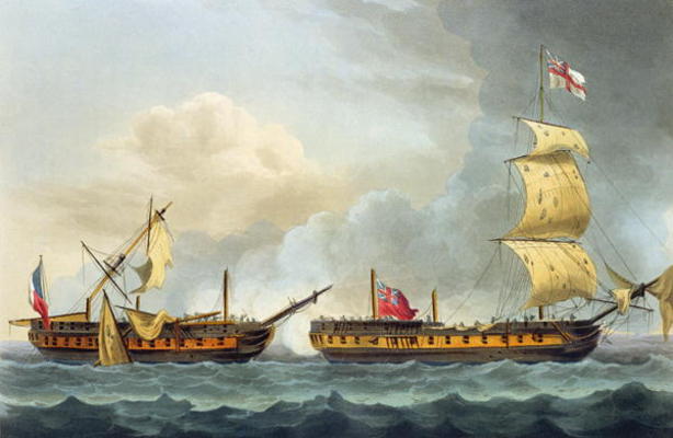 Capture of La Fique, January 5th 1795, from 'The Naval Achievements of Great Britain' by James Jenki von Thomas Whitcombe