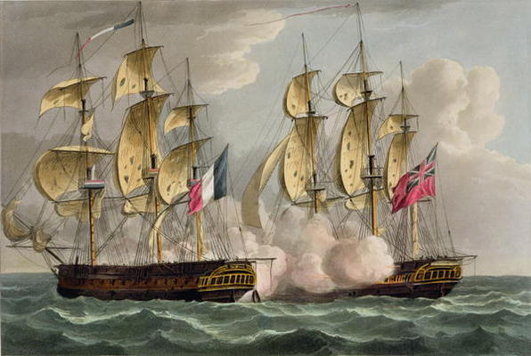 Capture of L'Immortalite, October 20th 1798, from 'The Naval Achievements of Great Britain' by James von Thomas Whitcombe