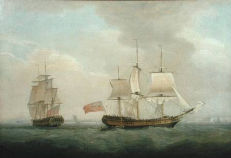 A Merchantman in Two Positions off the South Coast von Thomas Whitcombe