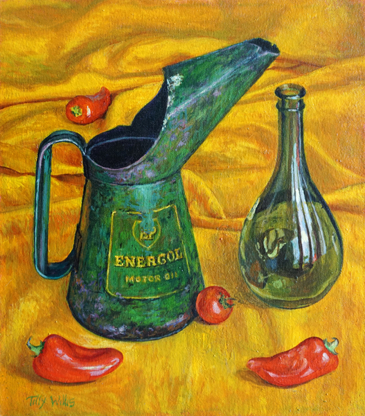 Oil Can with Red Peppers von Tilly  Willis