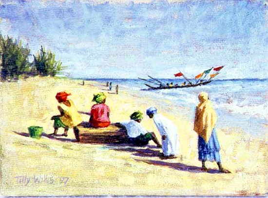 The Beach at Abene, Senegal, 1997 (oil on canvas)  von Tilly  Willis