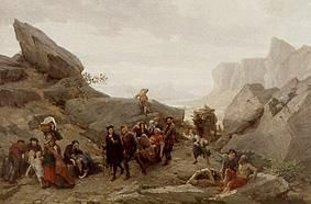 Die Flucht der Bewohner von Vaud während des Massakers von Meridol und Cabrieres von Timoleon Maria Lobrichon