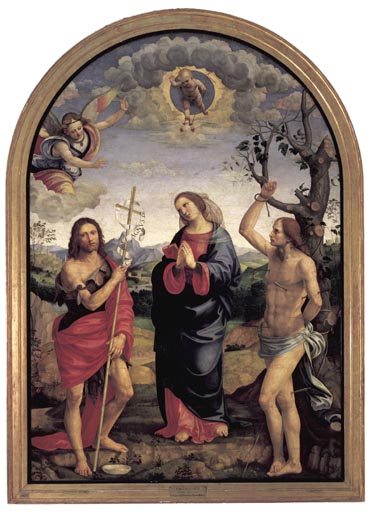 Madonna mit den Heiligen Johannes d.T. und Sebastian von Timoteo Viti