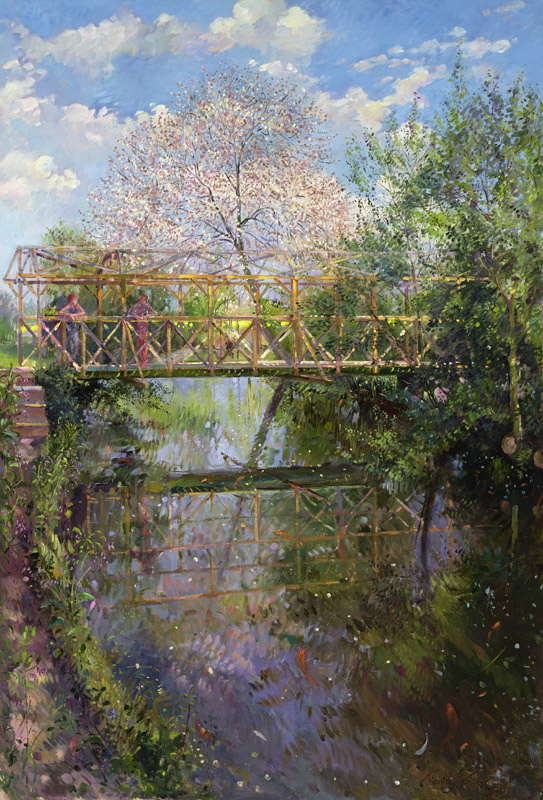 Flowering Cherry and Trellis Bridge  von Timothy  Easton
