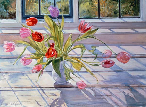Tulips in the Evening Light, 1990  von Timothy  Easton