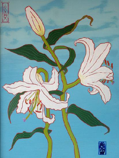 white lily on a blue background