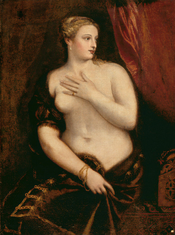 Venus Contemplating Her Reflection in a Mirror von Tizian (Tiziano Vercellio/ Titian)