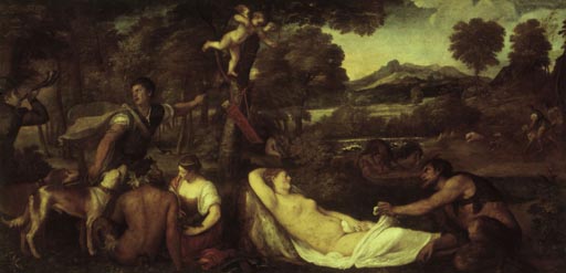Jupiter und Antiope von Tizian (Tiziano Vercellio/ Titian)