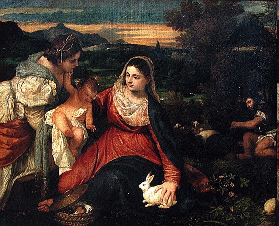 Madonna and Child with St. Catherine (The Virgin of the Rabbit) c. 1530 von Tizian (Tiziano Vercellio/ Titian)