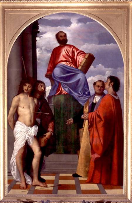 St. Mark with SS. Sebastian, Roch, Cosmas and Damian von Tizian (Tiziano Vercellio/ Titian)