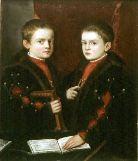Portrait of Gerolamo Melchiorre (b.1536) and his brother Francesco Santo da Pesaro (b.1537) von Tizian (Tiziano Vercellio/ Titian)