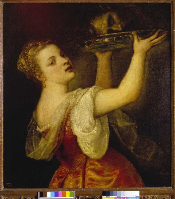 Salome mit erhobener Schale von Tizian (Tiziano Vercellio/ Titian)