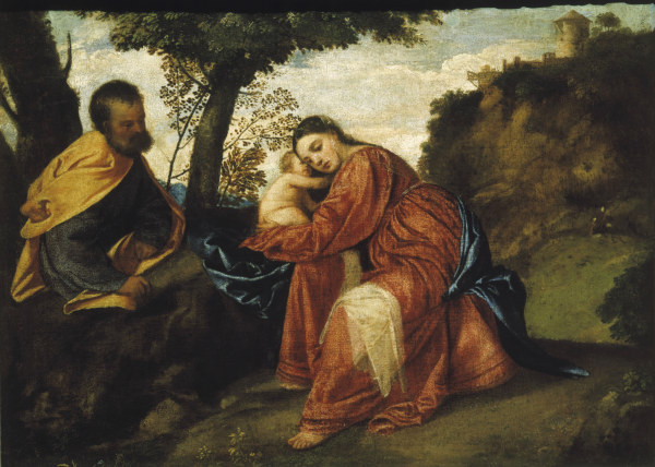 Titian / Rest on the Flight into Egypt von Tizian (Tiziano Vercellio/ Titian)