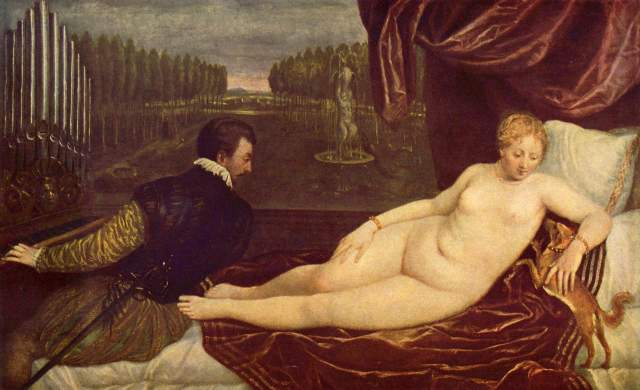 Venus und der Orgelspieler von Tizian (Tiziano Vercellio/ Titian)