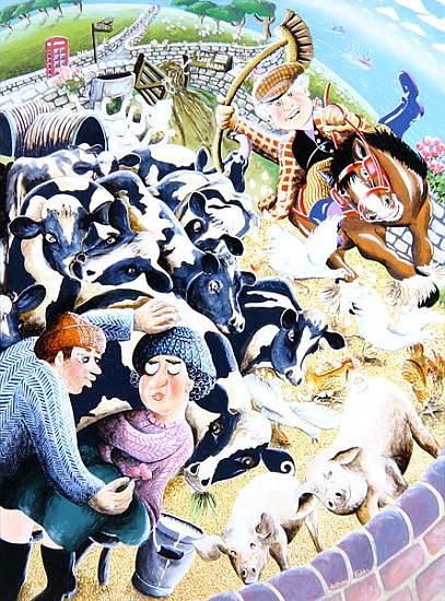Bessie Bighead receives a stolen kiss amid the farmyard cows, 2007 (acrylic on panel)  von Tony  Todd