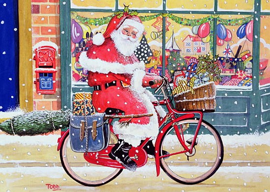 Father Christmas on a Bicycle (w/c)  von Tony  Todd