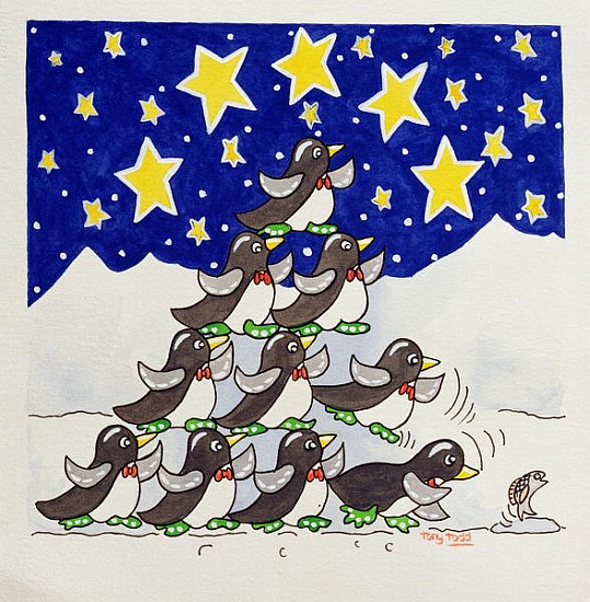 Penguin Formation, 2005 (w/c on paper)  von Tony  Todd