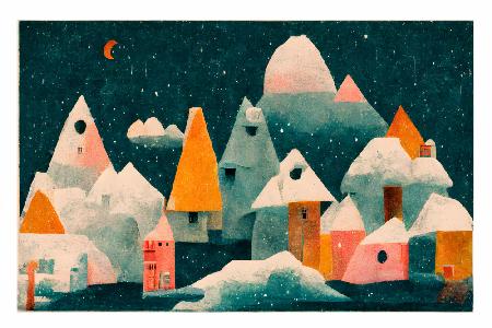 Kleines Dorf mit Mond