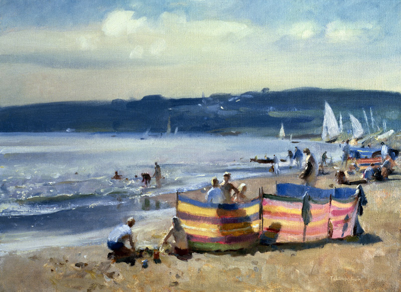 Children on the Beach at Abersoch (oil on canvas)  von Trevor  Chamberlain