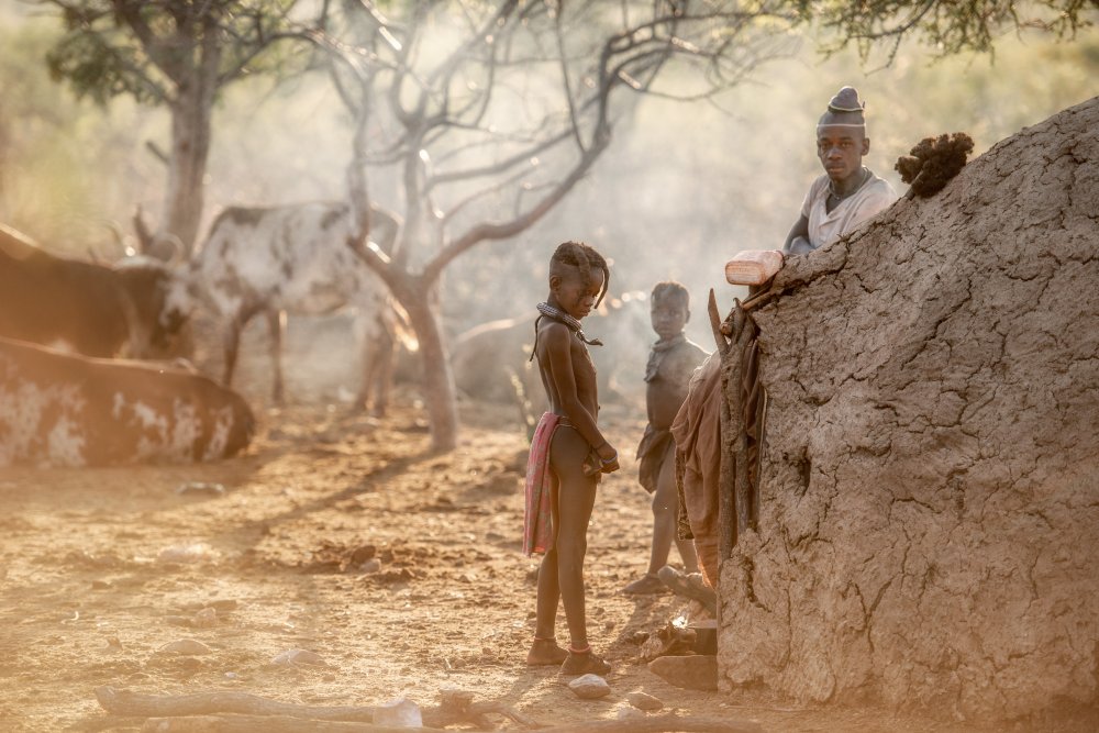 Morgendämmerung in einem Himba-Dorf von Trevor Cole