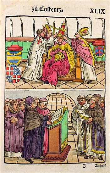 Pope Martin V is installed to the Papacy at the Council of Constance, from ''Chronik des Konzils von von Ulrich von Richental