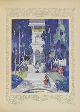 Der Prinz führte Nonchalante in einen Raum am Ende des Gartens, Illustration aus Contes du Temps Jad 1912