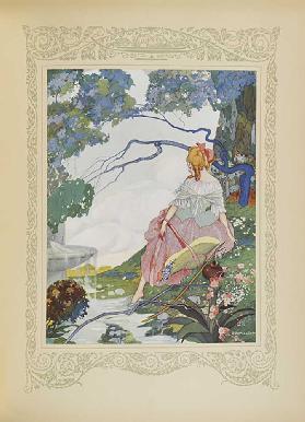 Eines Tages blieb sie an der Seite eines Brunnens stehen, eine Illustration aus Contes du Temps Jadi 1912