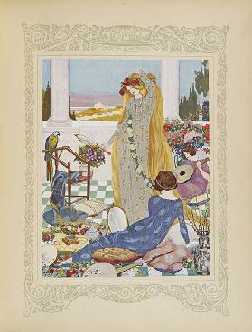 Hier waren alle Frauen bestrebt, sich wie eine Königin zu kleiden, Illustration aus Contes du Temps  1912