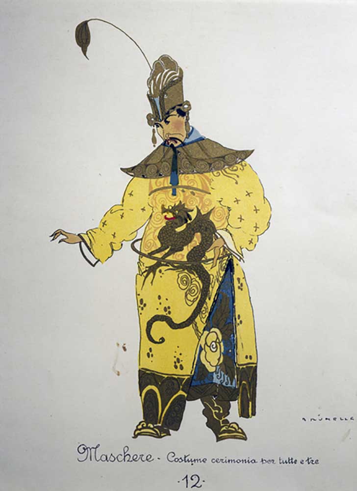 Kostüm für eine Maschere aus Turandot von Giacomo Puccini, Entwurf von Umberto Brunelleschi (1879-19 von Umberto Brunelleschi