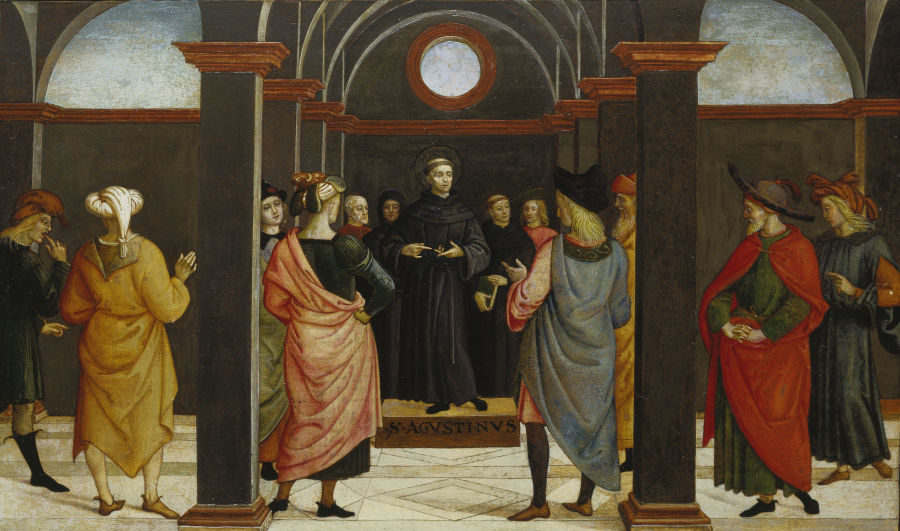 Die Disputation des Hl. Augustinus mit dem Häretiker Fortunatus von Umbrischer Meister um 1500